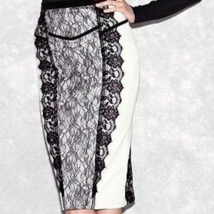 Victoria's Secret White with Black Lace-accent Pencil Skirt side zip 12
